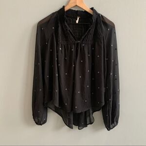 Free People Ready to Run Chiffon Boho Top Sheer Black Size XS